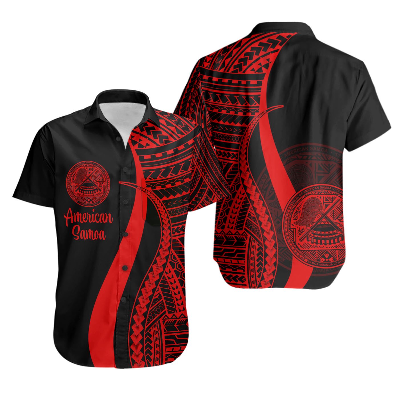 American Samoa Short Sleeve Shirts - Red Polynesian Tentacle Tribal Pattern Unisex Red - Polynesian Pride