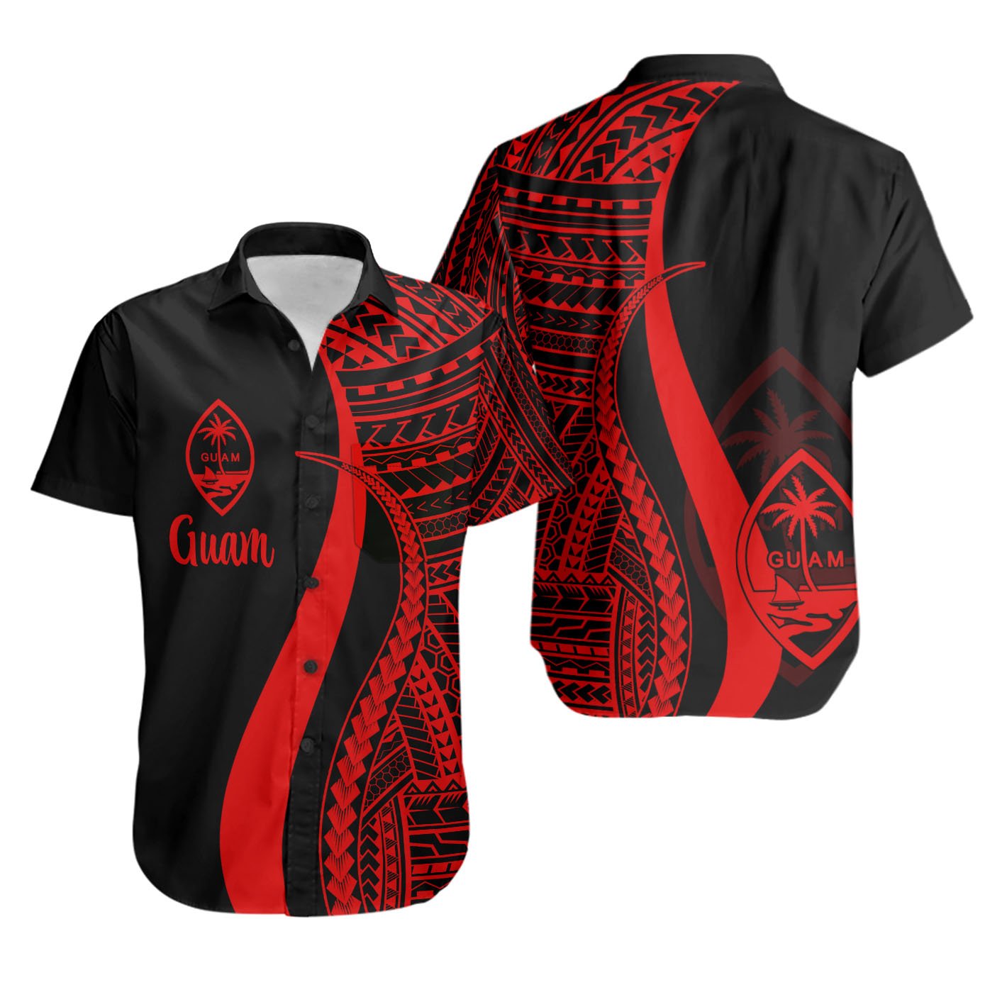 Guam Short Sleeve Shirts - Red Polynesian Tentacle Tribal Pattern Unisex Red - Polynesian Pride