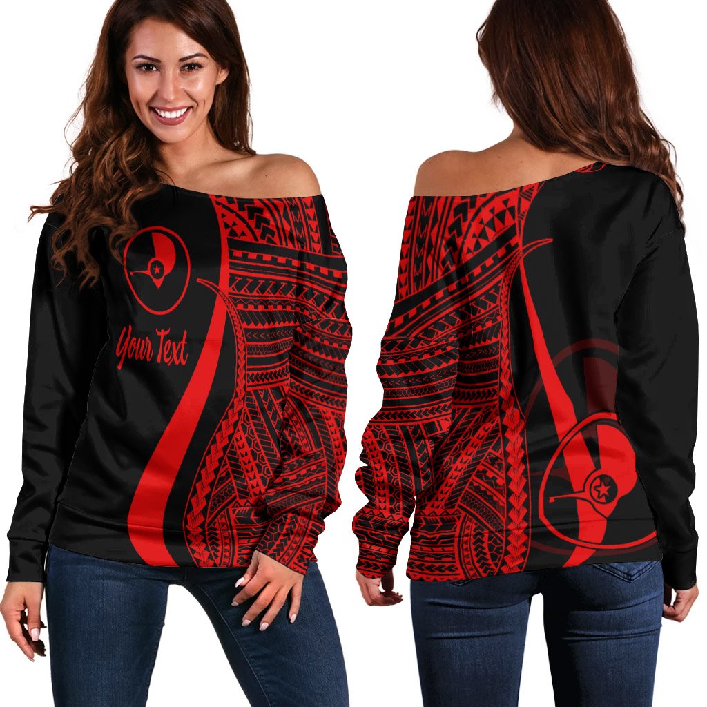 Yap Custom Personalised Women's Off Shoulder Sweater - Red Polynesian Tentacle Tribal Pattern Red - Polynesian Pride