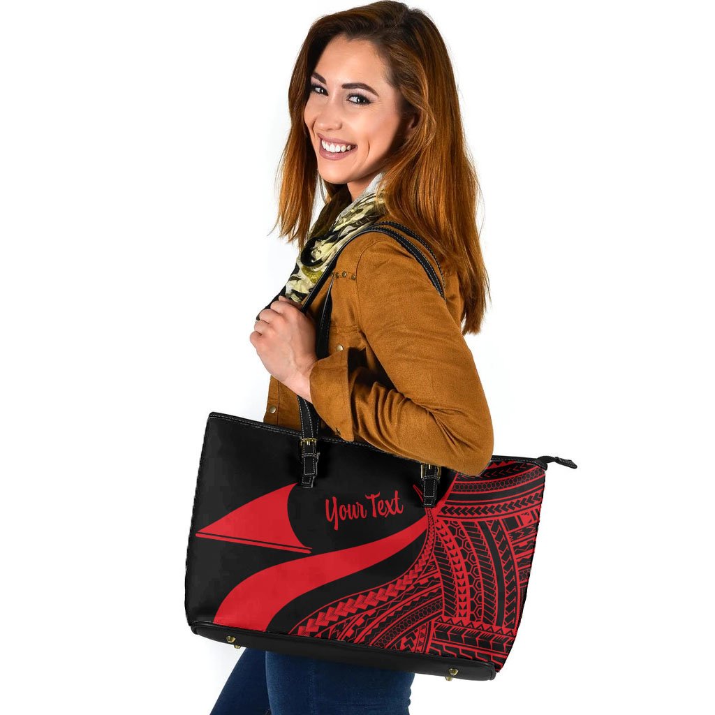 Tokelau Custom Personalised Large Leather Tote Bag - Red Polynesian Tentacle Tribal Pattern Red - Polynesian Pride