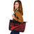 Vanuatu Large Leather Tote Bag - Red Polynesian Tentacle Tribal Pattern Red - Polynesian Pride