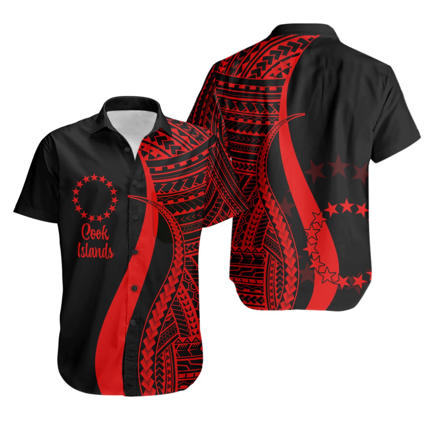 Cook Islands Short Sleeve Shirts - Red Polynesian Tentacle Tribal Pattern Unisex Red - Polynesian Pride