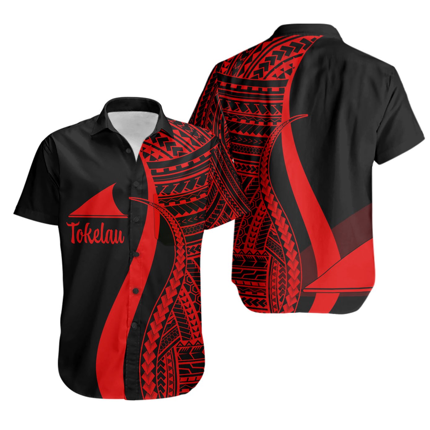 Tokelau Short Sleeve Shirts - Red Polynesian Tentacle Tribal Pattern Unisex Red - Polynesian Pride