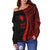 Marshall Islands Women's Off Shoulder Sweater - Red Polynesian Tentacle Tribal Pattern - Polynesian Pride