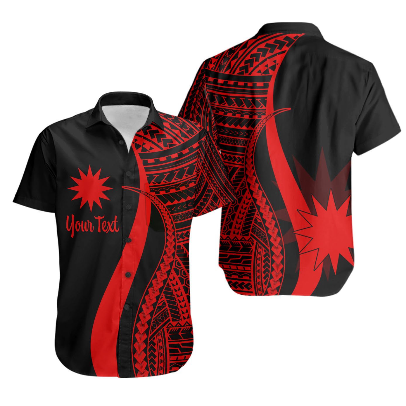 Nauru Custom Personalised Short Sleeve Shirts - Red Polynesian Tentacle Tribal Pattern Unisex Red - Polynesian Pride