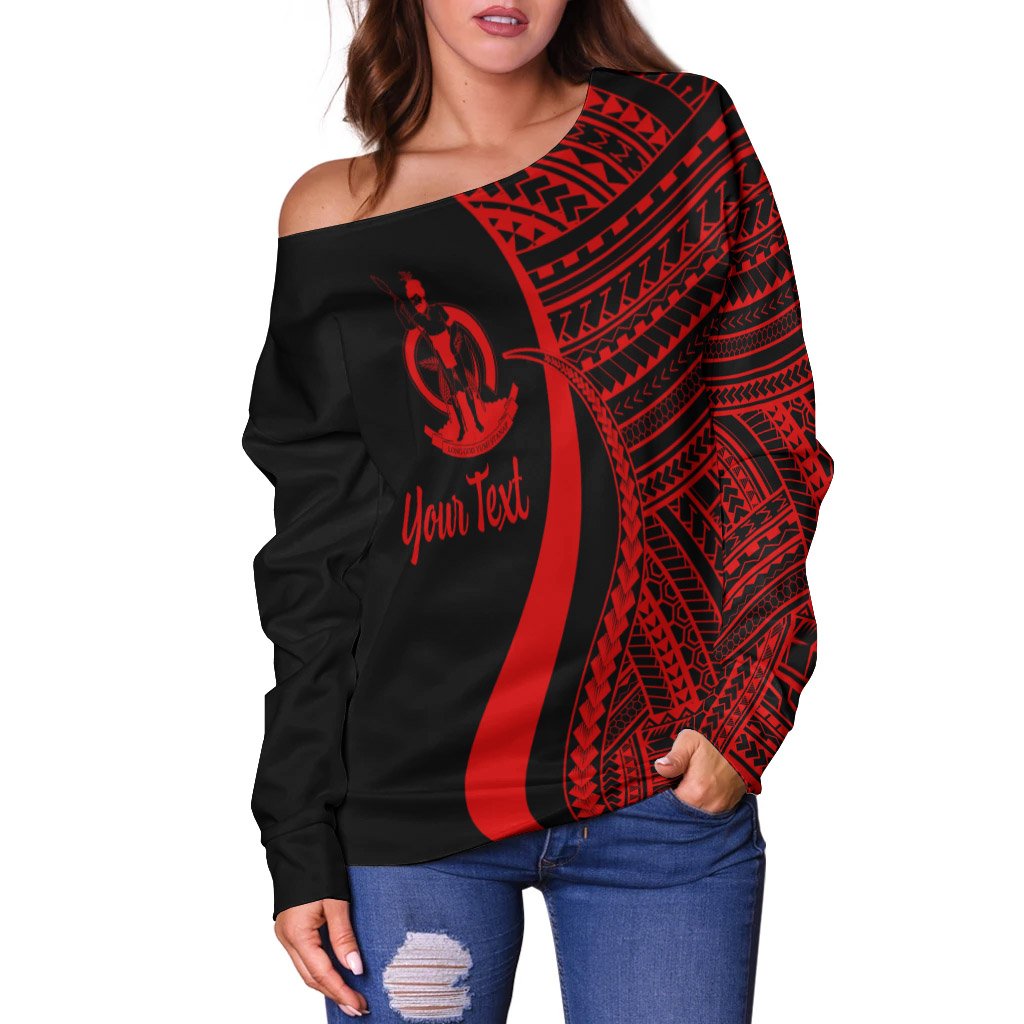 Vanuatu Custom Personalised Women's Off Shoulder Sweater - Red Polynesian Tentacle Tribal Pattern - Polynesian Pride