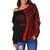 Kosrae Women's Off Shoulder Sweater - Red Polynesian Tentacle Tribal Pattern - Polynesian Pride