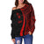 Guam Women's Off Shoulder Sweater - Red Polynesian Tentacle Tribal Pattern - Polynesian Pride