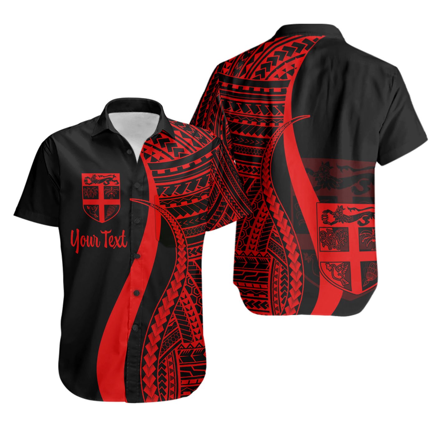 Fiji Custom Personalised Short Sleeve Shirts - Red Polynesian Tentacle Tribal Pattern Unisex Red - Polynesian Pride