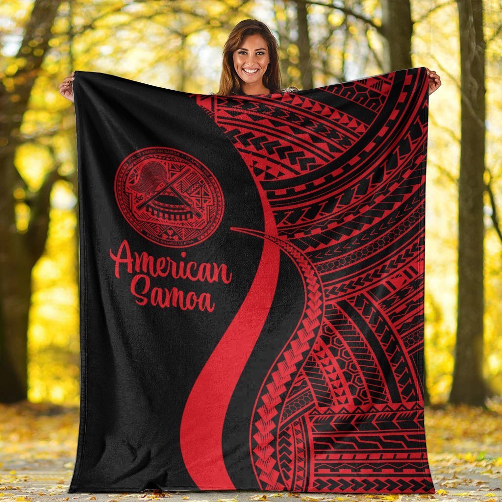 American Samoa Premium Blanket - Red Polynesian Tentacle Tribal Pattern - Polynesian Pride