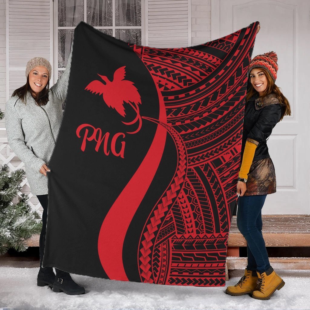 Papua New Guinea Premium Blanket - Red Polynesian Tentacle Tribal Pattern White - Polynesian Pride