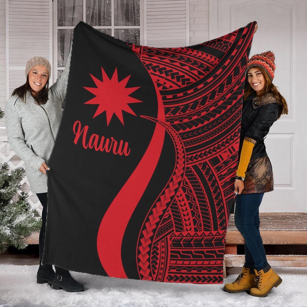 Nauru Premium Blanket - Red Polynesian Tentacle Tribal Pattern White - Polynesian Pride