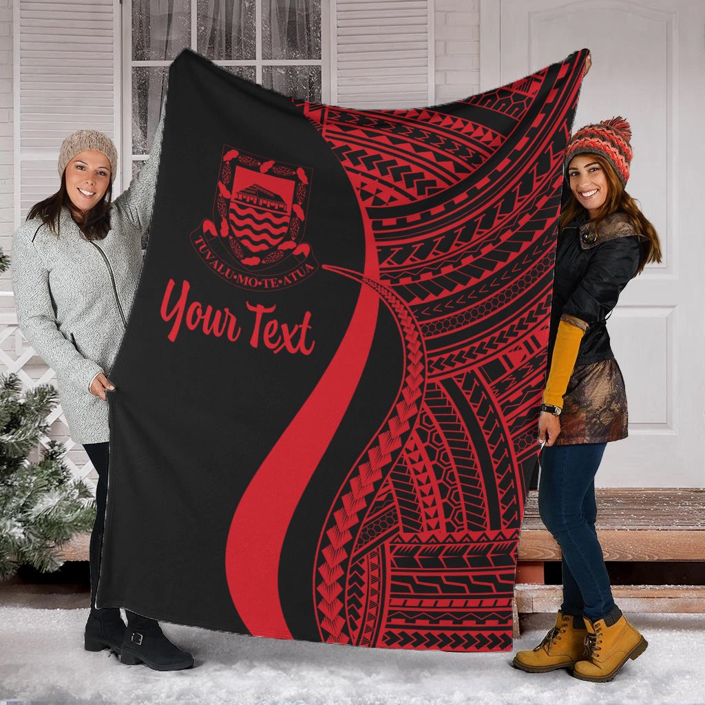 Tuvalu Custom Personalised Premium Blanket - Red Polynesian Tentacle Tribal Pattern White - Polynesian Pride