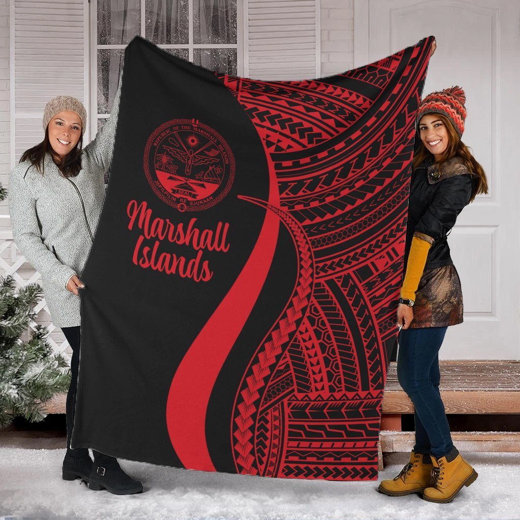 Marshall Islands Premium Blanket - Red Polynesian Tentacle Tribal Pattern Crest White - Polynesian Pride