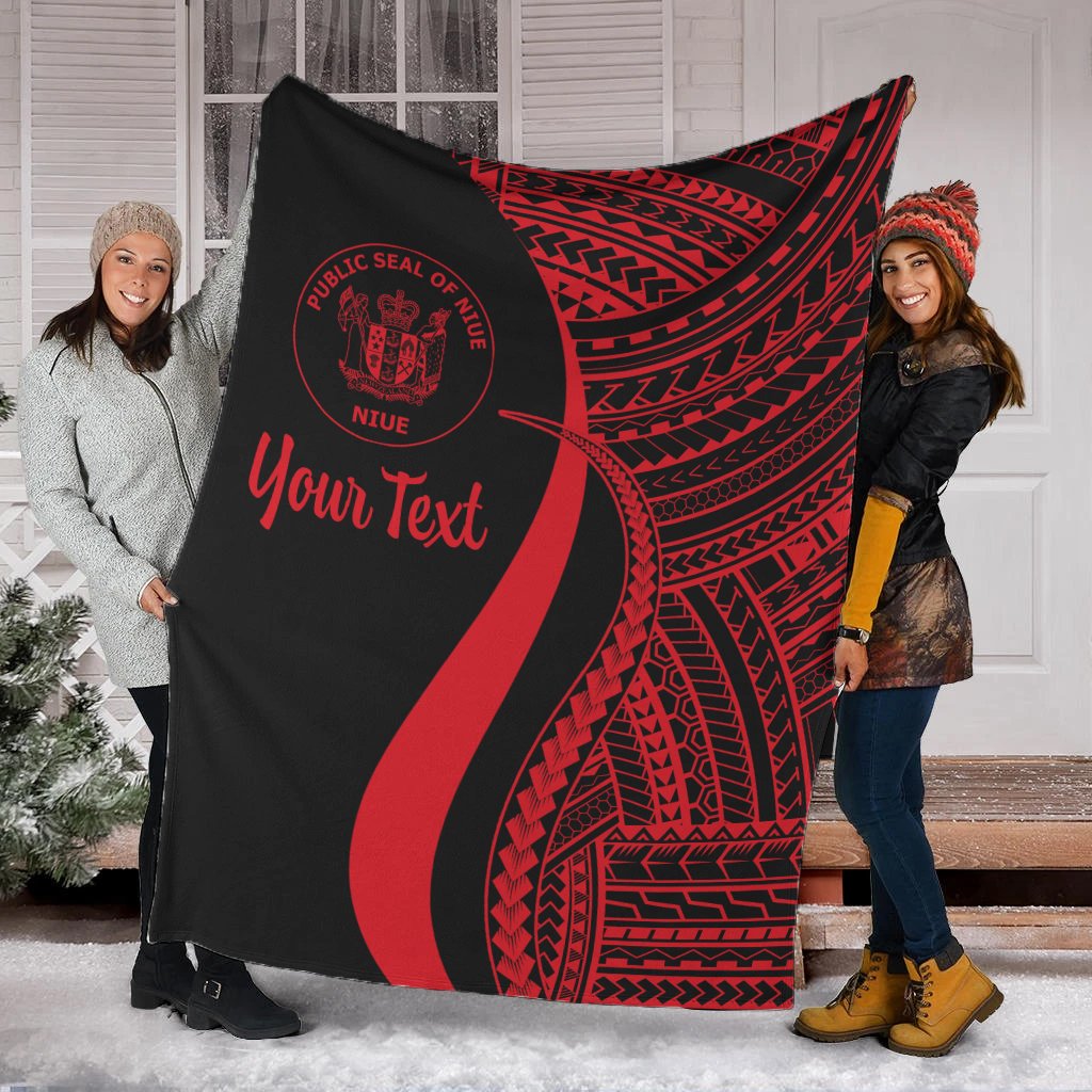 Niue Custom Personalised Premium Blanket - Red Polynesian Tentacle Tribal Pattern White - Polynesian Pride