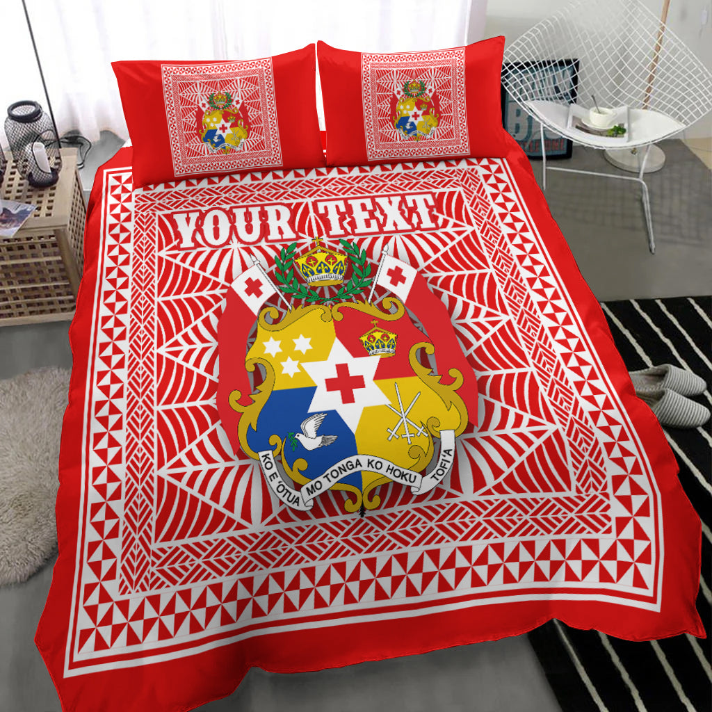 (Custom Personalised) Tonga Pattern Bedding Set Coat of Arms - Red and White LT4 - Polynesian Pride