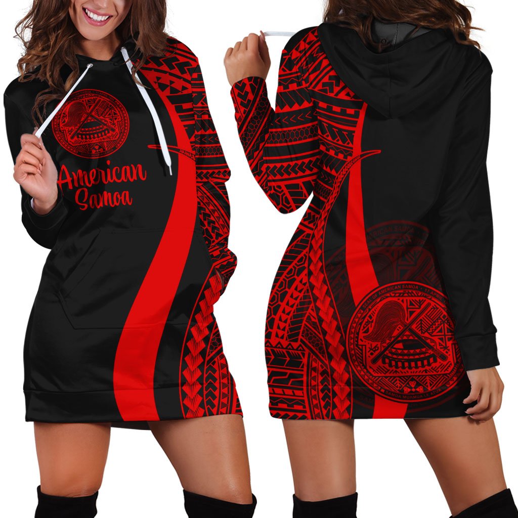 American Samoa Women's Hoodie Dress - Red Polynesian Tentacle Tribal Pattern Red - Polynesian Pride