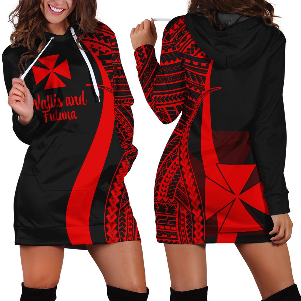 Wallis and Futuna Women's Hoodie Dress - Red Polynesian Tentacle Tribal Pattern Red - Polynesian Pride