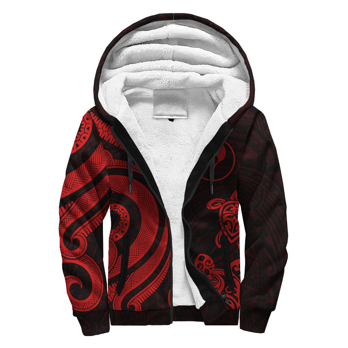 Yap Sherpa Hoodie - Red Tentacle Turtle Red - Polynesian Pride