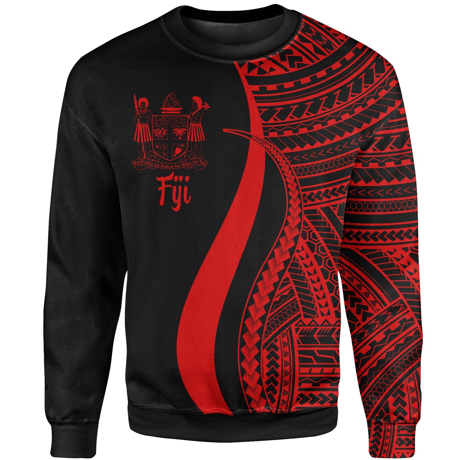 Fiji Sweatshirt - Red Polynesian Tentacle Tribal Pattern Crest Unisex Red - Polynesian Pride