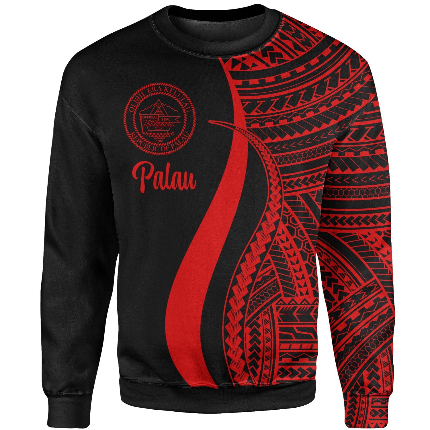 Palau Sweatshirt - Red Polynesian Tentacle Tribal Pattern Crest Unisex Red - Polynesian Pride