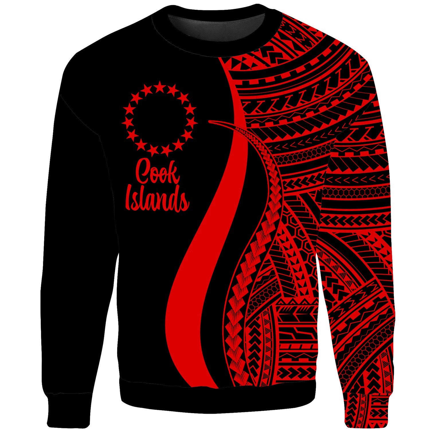 Cook Islands Sweatshirt - Red Polynesian Tentacle Tribal Pattern Unisex Red - Polynesian Pride