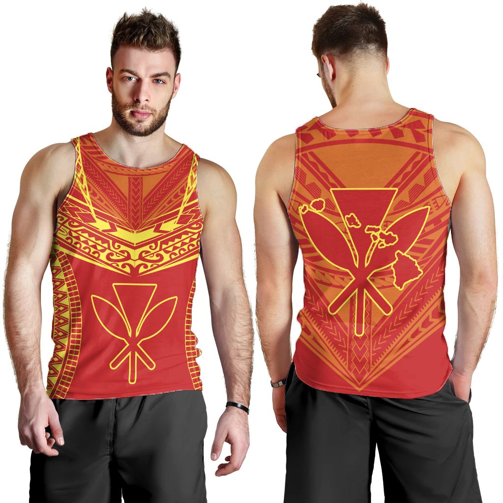 Hawaiian Kanaka Map Football Jersey Men's Tank Top - Red And Yellow - Roger Style - AH Red - Polynesian Pride