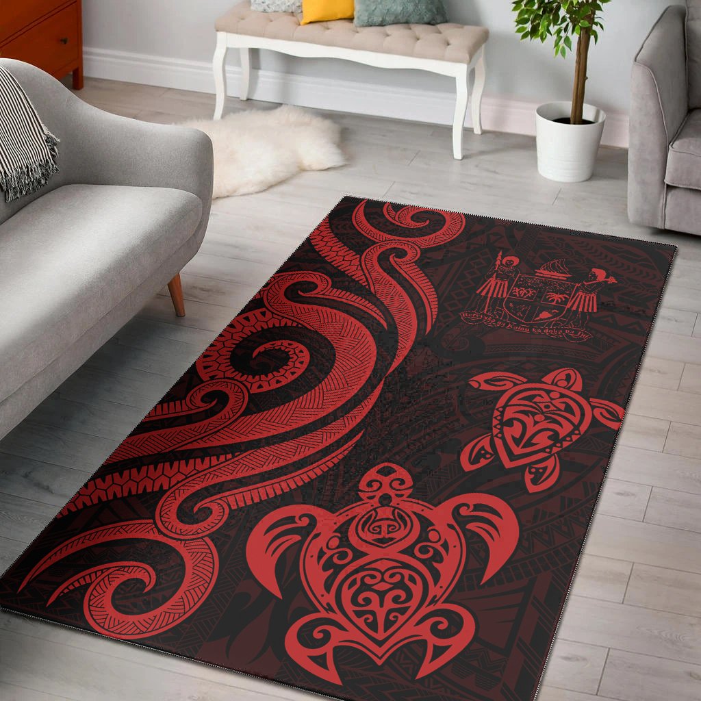 Fiji Area Rug - Red Tentacle Turtle Crest Red - Polynesian Pride