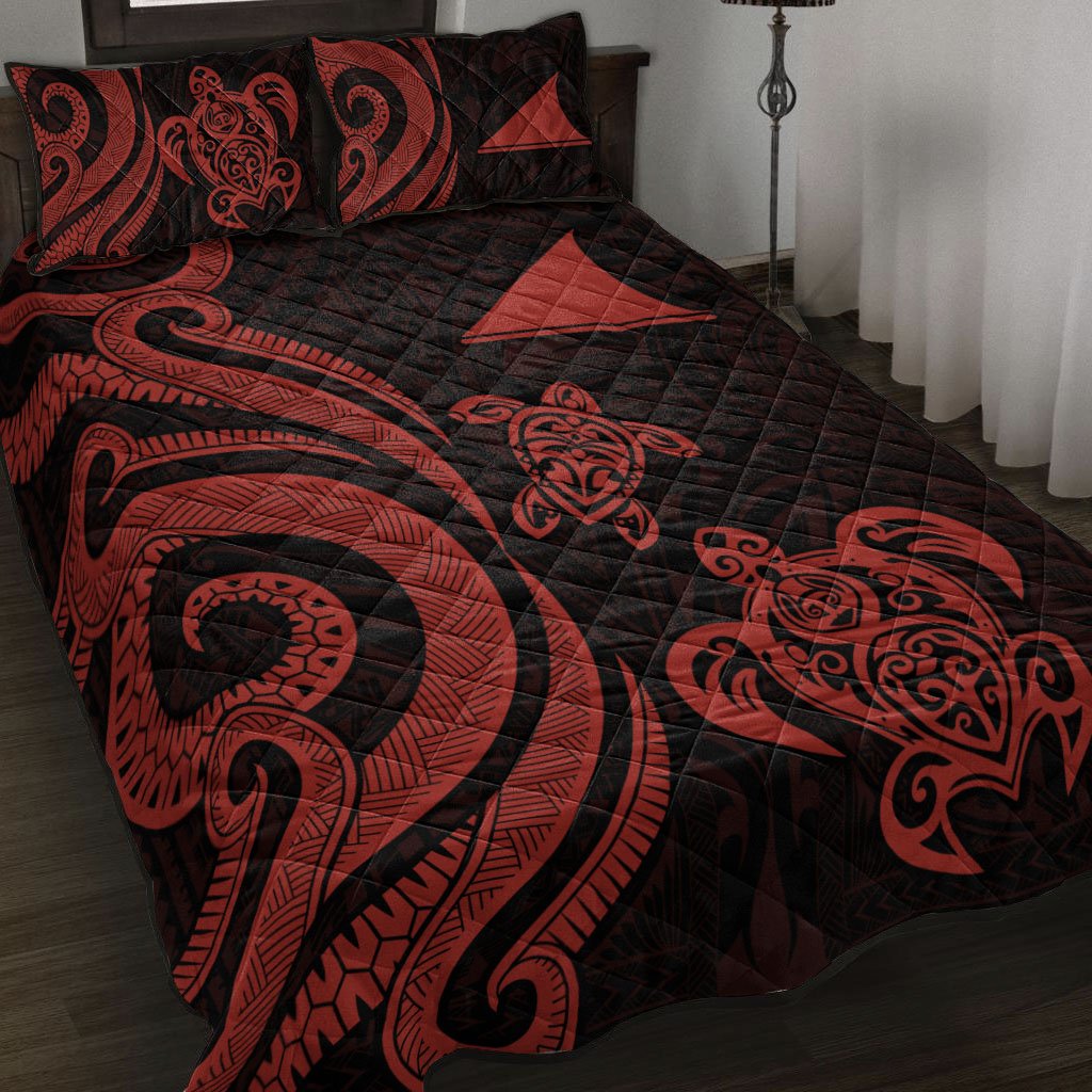 Tokelau Quilt Bed Set - Red Tentacle Turtle Red - Polynesian Pride