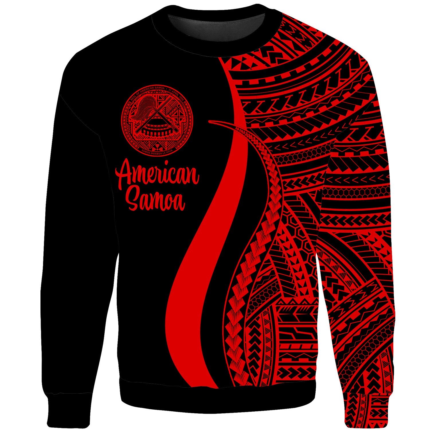 American Samoa Sweatshirt - Red Polynesian Tentacle Tribal Pattern Unisex Red - Polynesian Pride