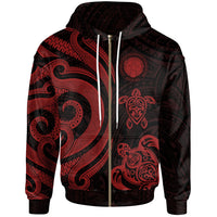 Northern Mariana Zip up Hoodie Red Tentacle Turtle Unisex Red - Polynesian Pride