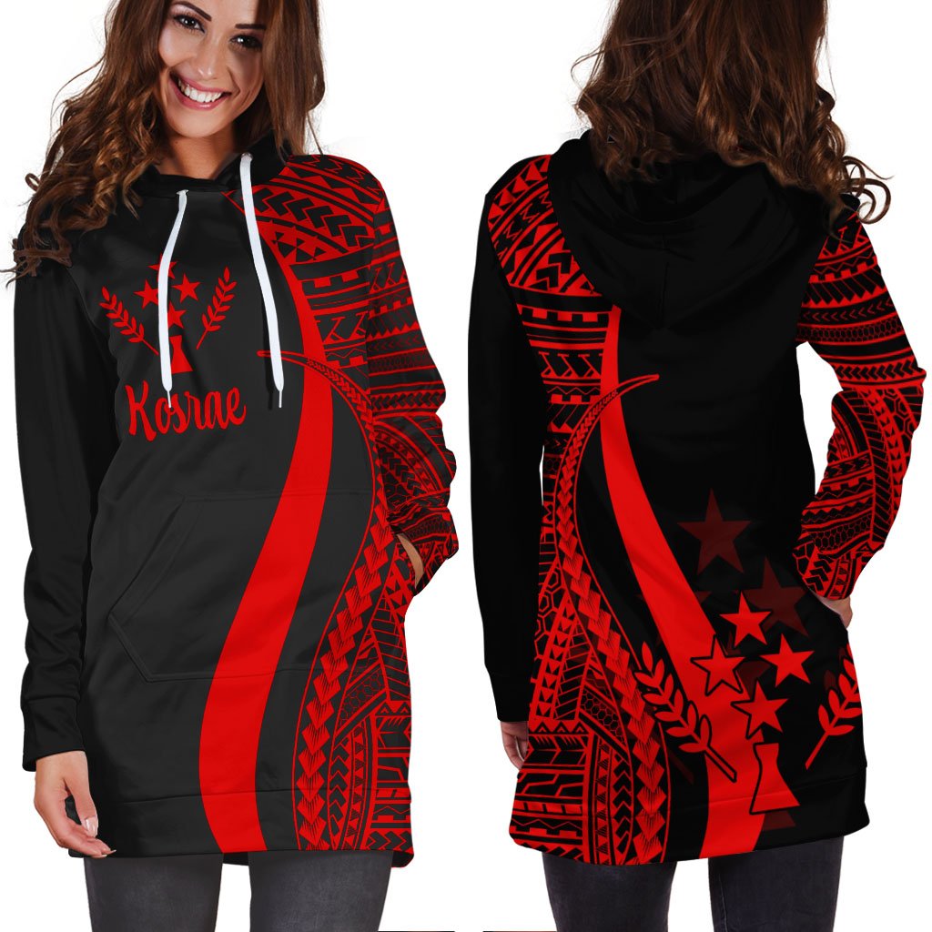 Kosrae Women's Hoodie Dress - Red Polynesian Tentacle Tribal Pattern - Polynesian Pride