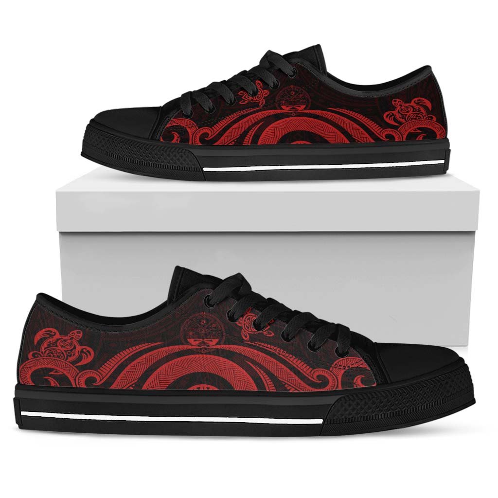 Marshall Islands Low Top Canvas Shoes - Red Tentacle Turtle Crest - Polynesian Pride