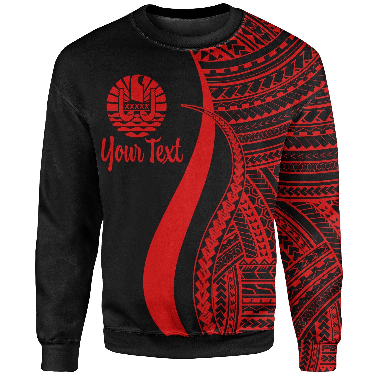 Tahiti Custom Personalised Sweatshirt - Red Polynesian Tentacle Tribal Pattern Unisex Red - Polynesian Pride