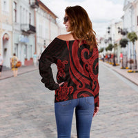 Northern Mariana Islands Women's Off Shoulder Sweater - Red Tentacle Turtle - Polynesian Pride