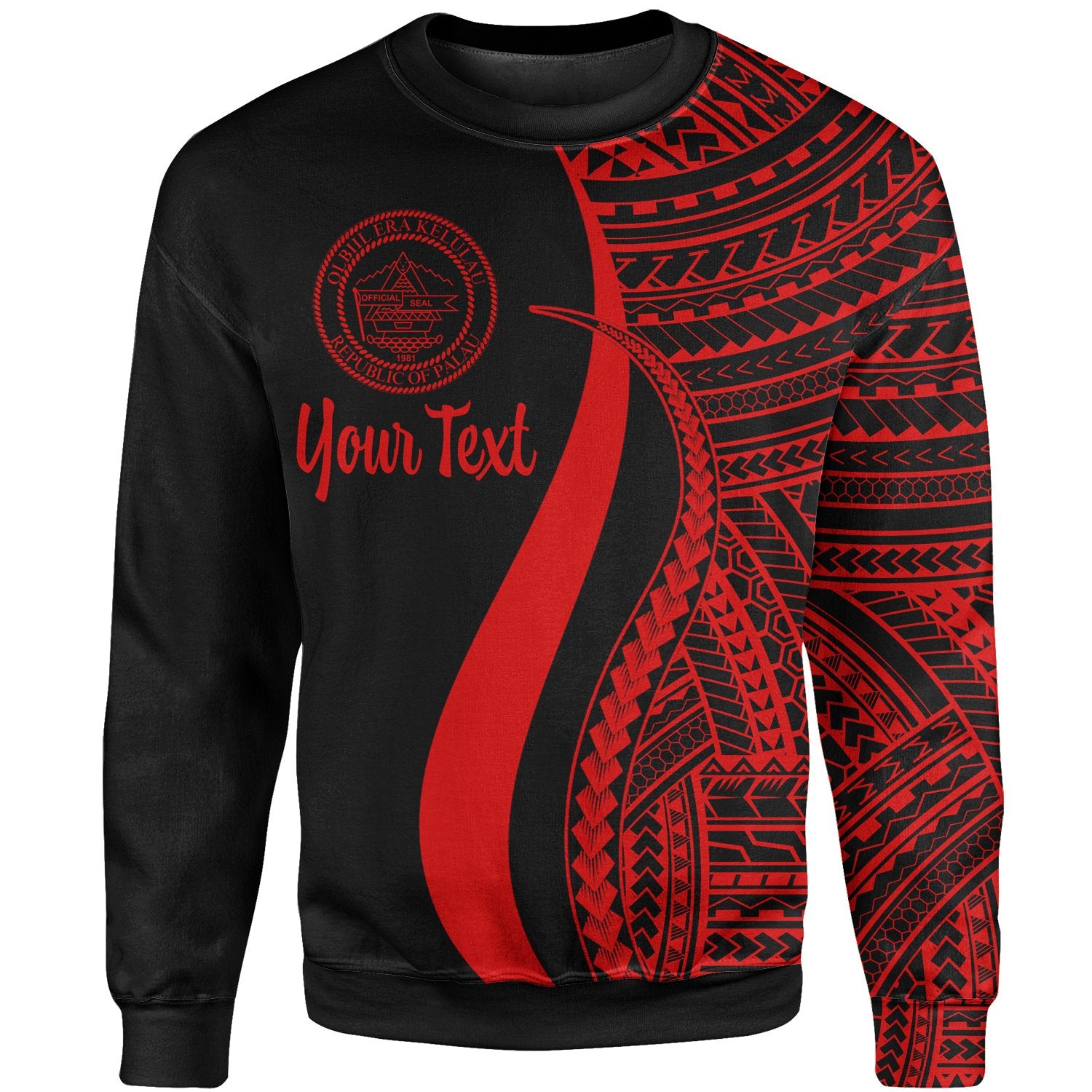 Palau Custom Personalised Sweatshirt - Red Polynesian Tentacle Tribal Pattern Crest Unisex Red - Polynesian Pride