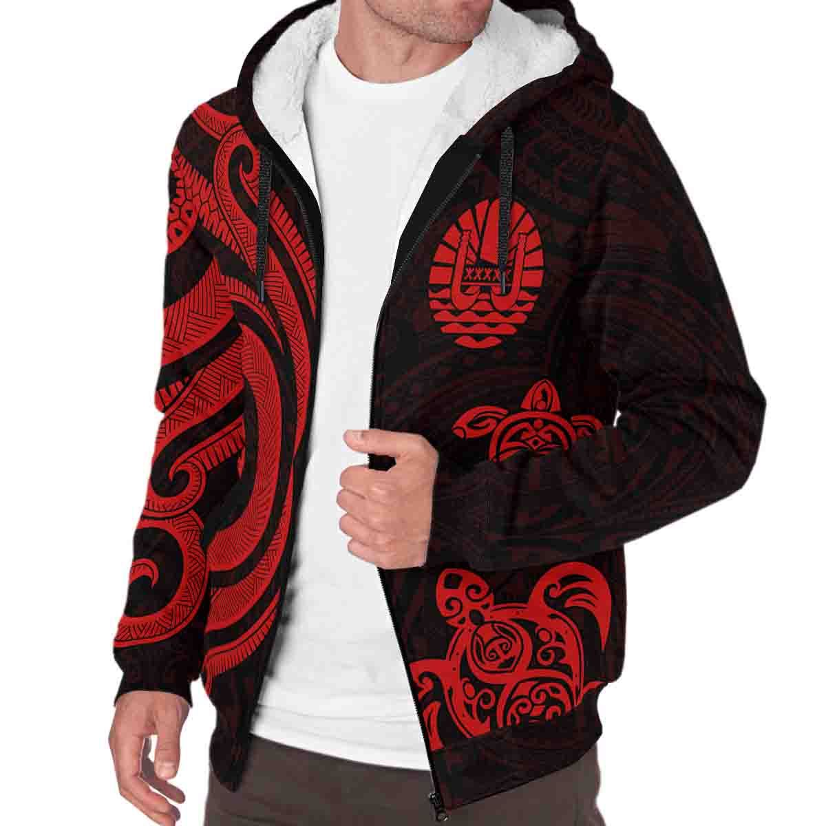 Tahiti Sherpa Hoodie - Red Tentacle Turtle - Polynesian Pride