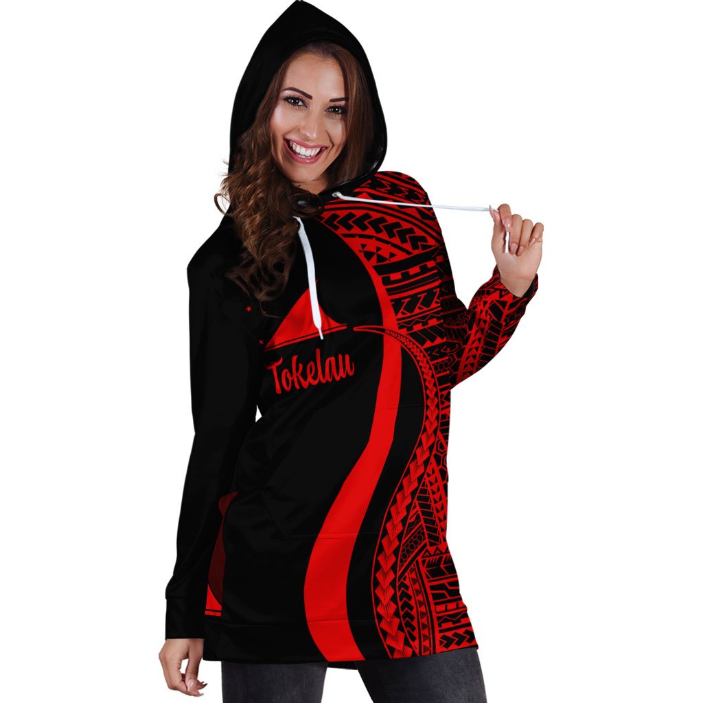 Tokelau Women's Hoodie Dress - Red Polynesian Tentacle Tribal Pattern - Polynesian Pride