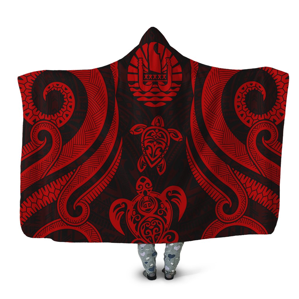 Tahiti Hooded Blanket - Red Tentacle Turtle Hooded Blanket Red - Polynesian Pride