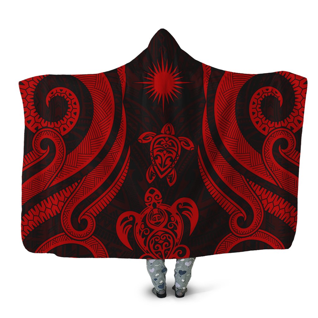 Marshall Islands Hooded Blanket - Red Tentacle Turtle Hooded Blanket Red - Polynesian Pride