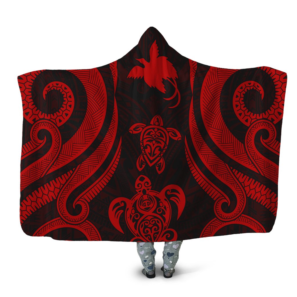 Papua New Guinea Hooded Blanket - Red Tentacle Turtle Hooded Blanket Red - Polynesian Pride