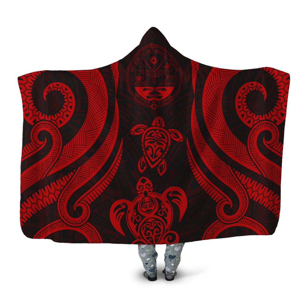 Marshall Islands Hooded Blanket - Red Tentacle Turtle Crest Hooded Blanket Red - Polynesian Pride