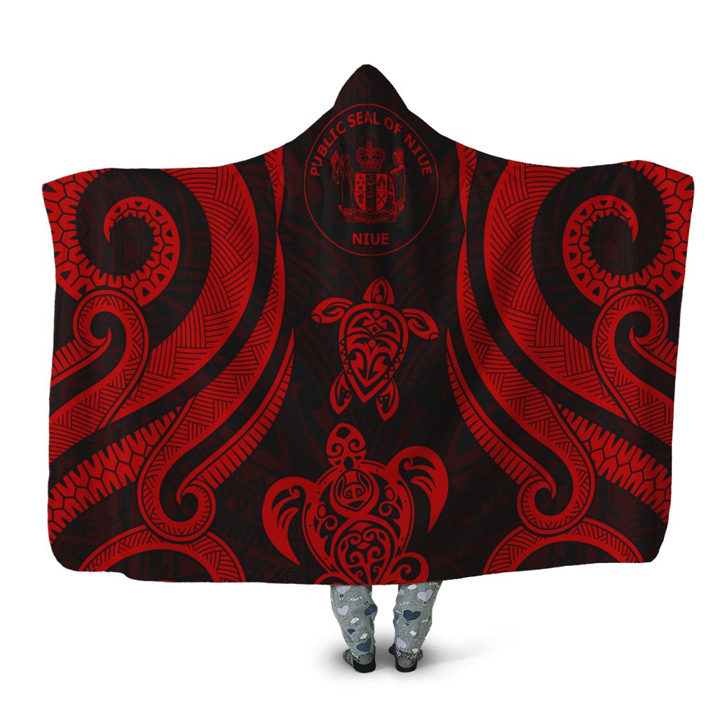 Niue Hooded Blanket - Red Tentacle Turtle Hooded Blanket Red - Polynesian Pride