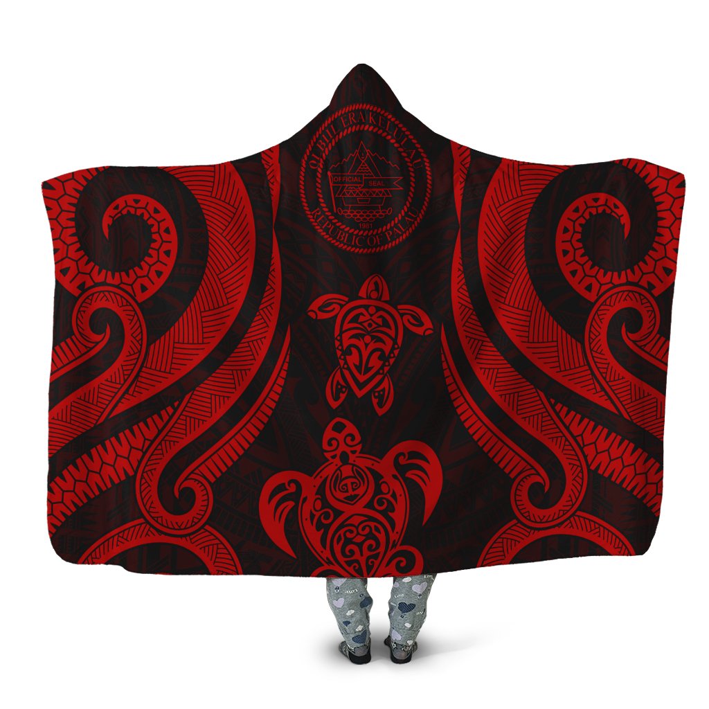 Palau Hooded Blanket - Red Tentacle Turtle Hooded Blanket Red - Polynesian Pride