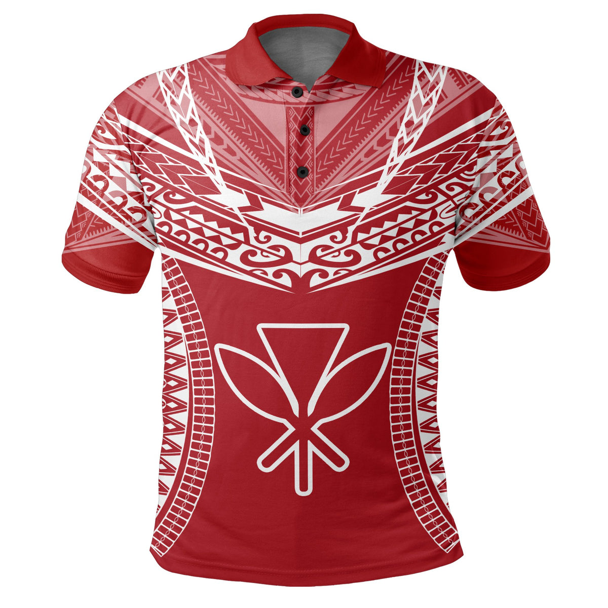 Hawaiian Kanaka Map Football Jersey Polo Shirt Red and White Roger Style - Polynesian Pride