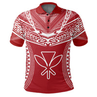 Hawaiian Kanaka Map Football Jersey Polo Shirt Red and White Roger Style - Polynesian Pride