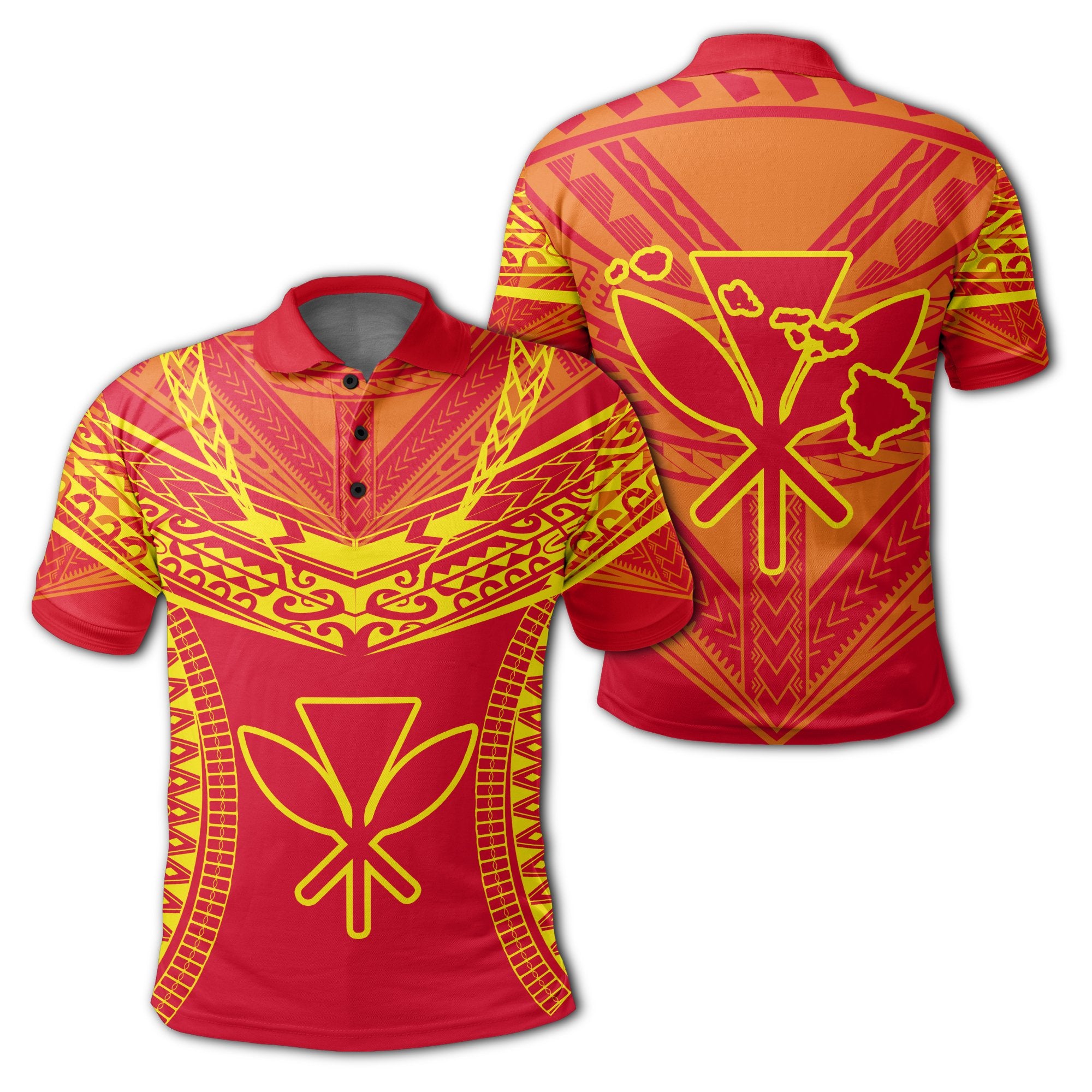 Hawaiian Kanaka Map Football Jersey Polo Shirt Red and Yellow Roger Style Unisex Red - Polynesian Pride