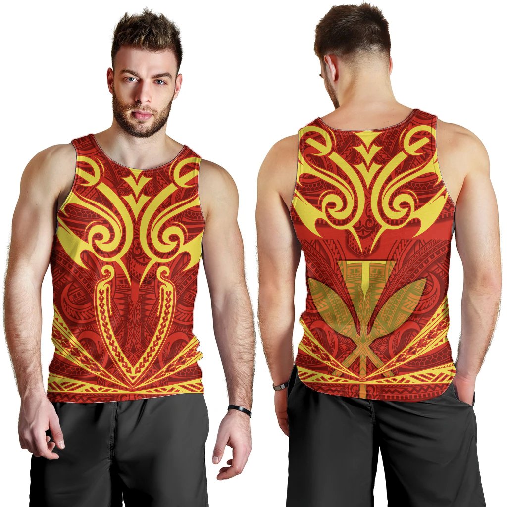 Hawaii Kanaka Polynesian Football Jersey Men's Tank Top - Red And Yellow - Bernice - AH Red - Polynesian Pride