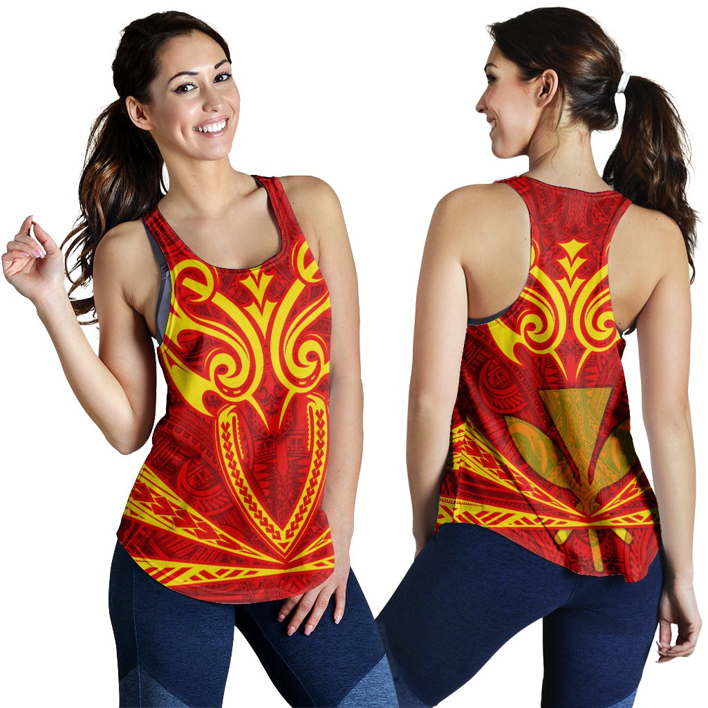 Hawaii Kanaka Polynesian Football Jersey Racerback Tank - Red And Yellow - Bernice Style - AH Red - Polynesian Pride