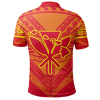 Hawaiian Kanaka Map Football Jersey Polo Shirt Red and Yellow Roger Style - Polynesian Pride